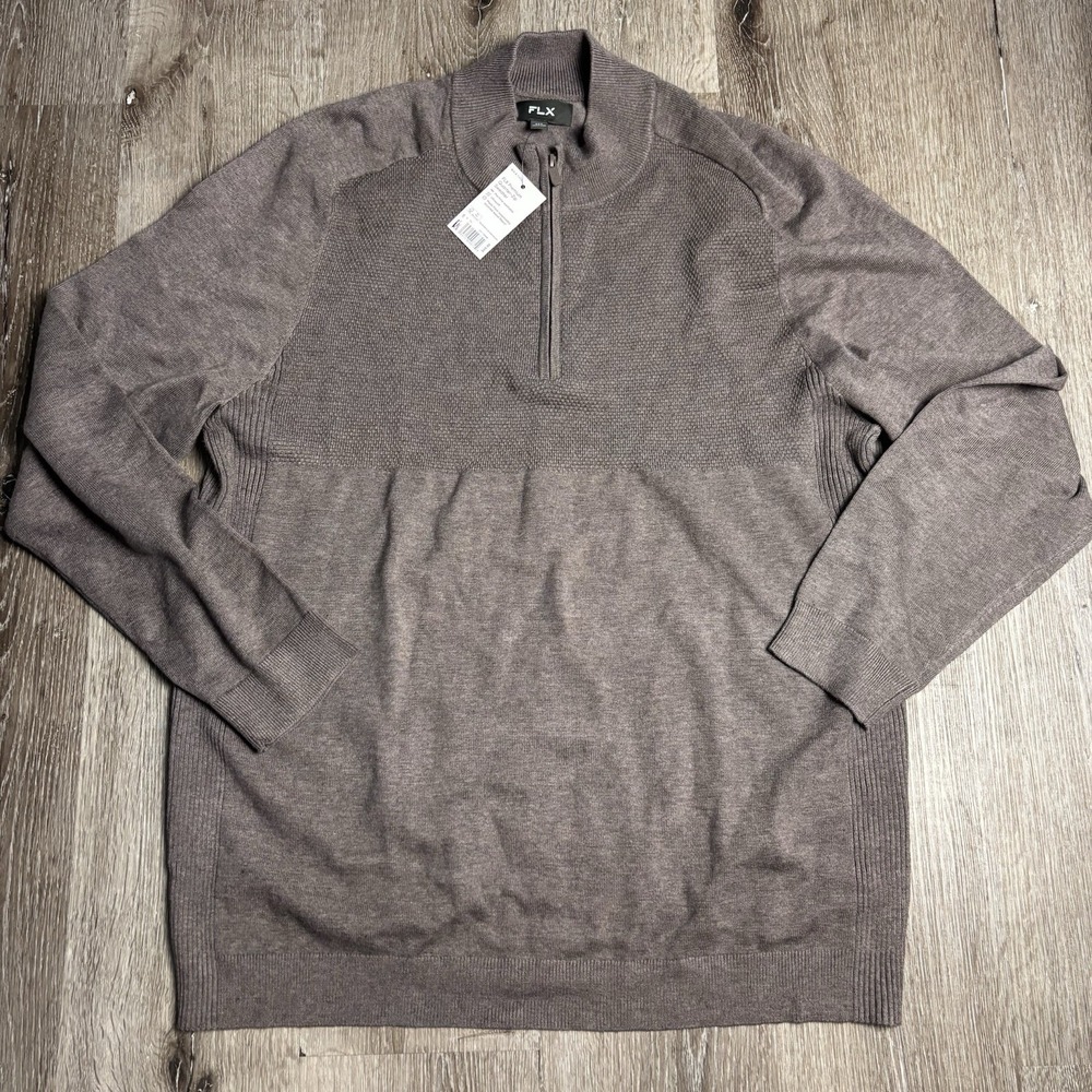 FLX Premium Big & Tall Men's 2XB Lt Brown  1/4 Zip Pullover Sweater NEW